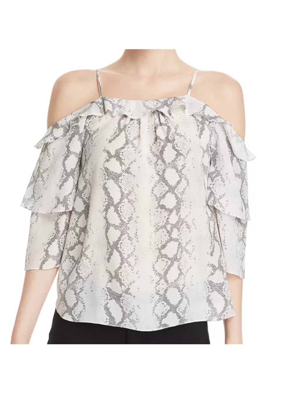 Generation Love White & Gray Snake-Print Cold Shoulder Blouse
